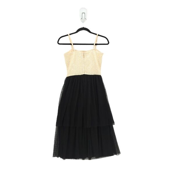 DRESS THE POPULATION Women XS Kady Dress Cream White Midi Tulle Sequin Dot NEW - Picture 9 of 10